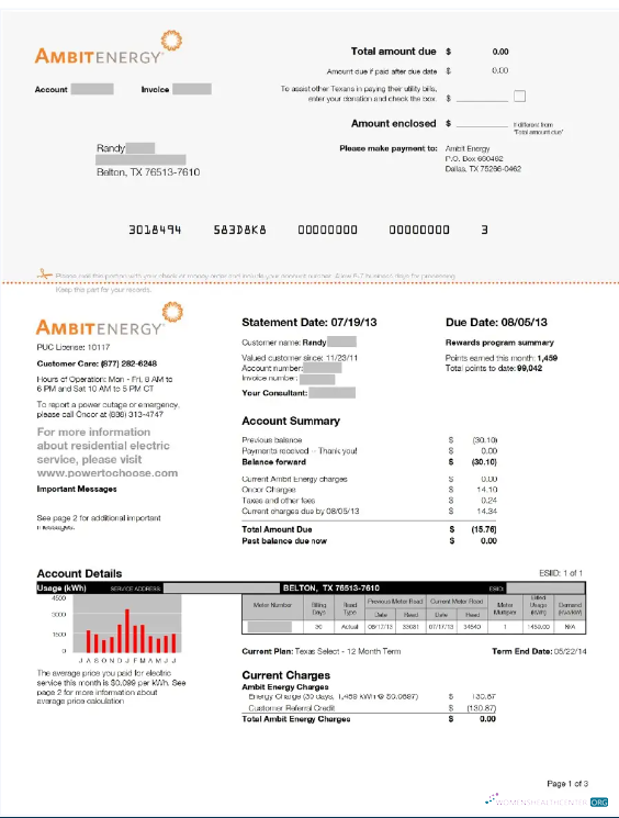 download download USA AMBIT ENERGY utility bill Word and PDF template PDF template PDF template